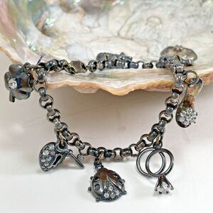 Ross Simons 2mm Charm Bracelet 7.5" Blackened Sterling Silver 925 Elephant Heart